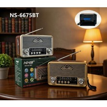 Gunkes Nostaljik Radyo Fm Ahşap Görünümlü Bluetooth Hoparlör Ahşap Renk Vintage Işıklı USB Sd