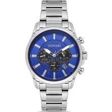DEMARİ Demari Erkek Kol Saati Quartz Mekanizma Gümüş Çelik Kordon Mavi Kadran – DM-00100G-A3