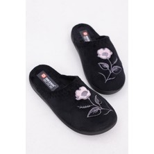 Gezer Işlemeli Desenli Peluş Astarlı Kapalı Ev Terliği Yumuşacık Kaymaz Taban