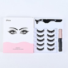 Gaman Manyetik Kirpik Mıknatıslı Kirpik Gerçek Görünümlü 5 Çift Eyeliner Cımbız Seti Takma Kiprik