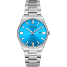 DEMARİ Demari Erkek Kol Saati Quartz Mekanizma Gümüş Çelik Kordon Mavi Kadran Tarih Göstergeli – DM-00109G-A3A