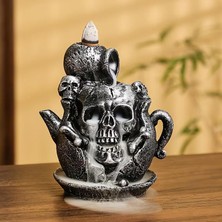 Elifeshop Lüks Polyester Gotik Tasarım Kurukafa Geri Akış Şelale Tutsülük Dekoratif Biblo Ev Ofis Hediyesi 12