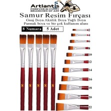 Artlantis Yassı Uçlu 8 Numara Resim Fırçası 5 Li 1 Paket Samur Kesik Uçlu Fırça Seti Guaj Sulu Akrilik Yağlı Boya Fırçaları