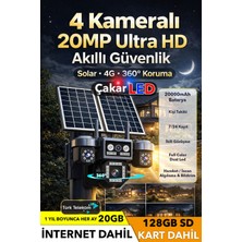 IDS 20GB Internet 128GB Sd Kart Dahil 4 Lens 20MP Ultrahd Sim Kartlı Güneş Enerjili Güvenlik Kamerası