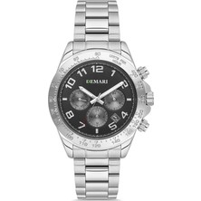 DEMARİ Demari Erkek Kol Saati Quartz Mekanizma Multifunction Gümüş Çelik Kordon Siyah Kadran Tachymeter Bezel – DM-00108G-A2