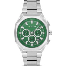 DEMARİ Demari Erkek Kol Saati Quartz Mekanizma Gümüş Çelik Kordon Yeşil Kadran Köşeli Kasa Gümüş Detaylı – DM-00106G-A10