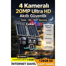 IDS 4 Kamera 20MP Ultrahd Güneş Enerjili Sim Kartlı Güvenlik Kamerası 15GB Internet 128GB Sd Kart Hediye