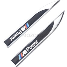 Mozoko Yüksek Kaliteli Bmw M Power Logolu 3D Metal Krom Çamurluk Üstü Yan Amblem Seti – 2 Adet