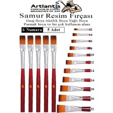 Artlantis Yassı Uçlu 6 Numara Resim Fırçası 5 Li 1 Paket Samur Kesik Uçlu Fırça Seti Guaj Sulu Akrilik Yağlı Boya Fırçaları