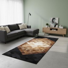 Decomarie Açık Kahverengi Merkezli Siyah Köşeli Dana Derisi Patchwork