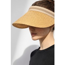 Verahed Kadın Hasır Vizör Şapka Yazlık Güneşten Koruyucu Geniş Siperlikli Ayarlanabilir Tatil Plaj Şapkası
