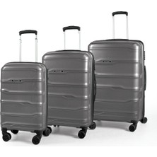 Polo&sky Azra Model Füme Pp Poliproilen Kırılmaz 3'lü Kabin Boy + Orta Boy + Büyük Boy Valiz Seti