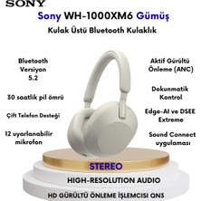 Sony WH-1000XM5  Kablosuz Gürültü Engelleme Özellikli Kulaklık-Gümüş