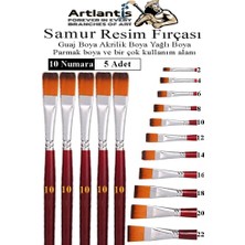Artlantis Yassı Uçlu 10 Numara Resim Fırçası 5 Li 1 Paket Samur Kesik Uçlu Fırça Seti Guaj Sulu Akrilik Yağlı Boya Fırçaları