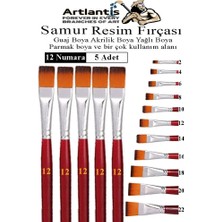 Artlantis Yassı Uçlu 12 Numara Resim Fırçası 5 Li 1 Paket Samur Kesik Uçlu Fırça Seti Guaj Sulu Akrilik Yağlı Boya Fırçaları