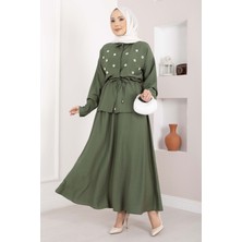 Ns Taş İşlemeli Beli Tünelli Etekli Takım Haki