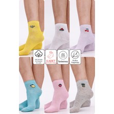 Meyve Nakışlı Pamuklu Kolej, Spor, Soket Çorap - Yazlık Kolej Spor Çorabı Bedensiz - 6 Çift