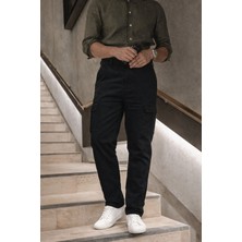 Comstar Erkek Yüksek Bel Bol Paça Siyah Kargo Baggy Pantolon