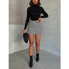 Zengezur Mall Matrixzn Kapaklı Kaşe Şort Etek Siyah Beyaz Kazayağı H261218 (Beden: S)