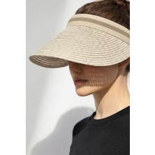 Verahed Kadın Hasır Vizör Şapka Yazlık Güneşten Koruyucu Geniş Siperlikli Ayarlanabilir Tatil Plaj Şapkası