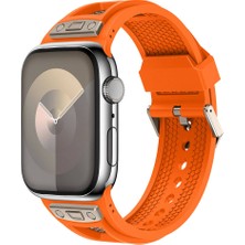 Maks Technology Watch 44MM Mkst KRD-117 Hava Alabilen Delikli Metal Süslemeli Desenli Silikon Kordon-Titanyum-Turuncu