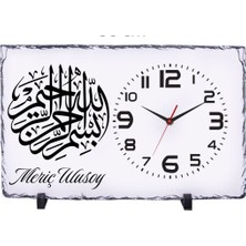 Çılgıntrend Kişiye Özel Besmele Tasarımlı Doğal Taş Masa Saati 25X38 cm – Isim Yazılı Dekoratif Saat