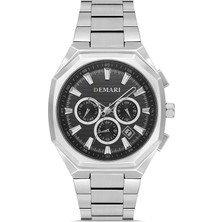DEMARİ Demari Erkek Kol Saati Quartz Mekanizma Gümüş Çelik Kordon Siyah Kadran Köşeli Kasa Gümüş Detaylı – DM-00106G-A2