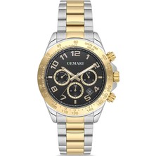 DEMARİ Demari Erkek Kol Saati Quartz Mekanizma Multifunction Çelik Kordon Siyah Kadran Tachymeter Bezel – DM-00108G-D2