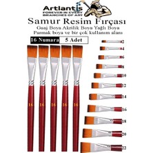 Artlantis Yassı Uçlu 16 Numara Resim Fırçası 5 Li 1 Paket Samur Kesik Uçlu Fırça Seti Guaj Sulu Akrilik Yağlı Boya Fırçaları