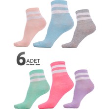 Pamuklu Çizgili 6\'lı Sneaker, Kolej Çorap Gri Unisex | Bilek Boy Spor Günlük One Size