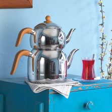 Korkmaz Retro Ahşap Çaydanlık Takımı 2.5 lt 18/10 Cr-Ni Paslanmaz Çelik ile Şık ve Kullanışlı