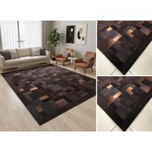 Decomarie Koyu Kahverengi Tonlu Dana Derisi Patchwork Halı – El Yapımı Doğal Deri Dekoratif Halı
