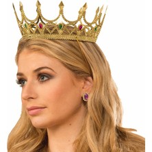 Subutu Taşlı Rönesans Kostümlü Kraliyet Ortaçağ Altın Kraliçe Prenses Tacı