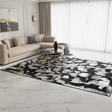 Decomarie Gri Gümüş Silver Zeminli Siyah Doğal Desenli Dana Derisi Patchwork Halı