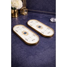 Yzhome 2 Kişilik Gold Sunum Servis Tepsisi Nazar Göz Desenli Tepsi Dekoratif