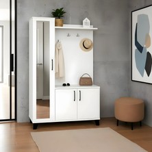 Misterium Loft Aynalı Portmanto ve Askılıklı Vestiyer Takımı - Beyaz