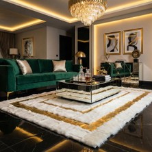 Decomarie Altın Detaylı Krem Toscana Kürk Salon Halısı – Sıcak ve Lüks Tasarım