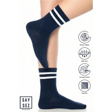 Saysez Bambu Unisex Tenis Kolej Çizgili Lacivert Premium Dikişsiz Soket Çorap
