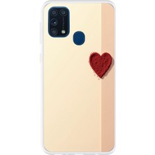 TechTree Samsung Galaxy M31 Uyumlu Krem Zeminli Kırmızı Kalp Baskılı Silikon Kılıf