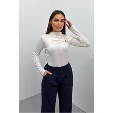 Spirituel Kadın Bluz Gold Toka Detaylı Büzgülü Uzun Kollu Sandy Kumaş Likralı Şık Bluz