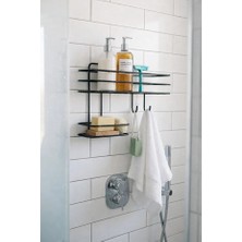TncPatiShop Yapışkanlı Duşakabin Banyo Rafı, Siyah Sabunluk Bölmeli Metal Şampuanlık Düzenleyici Organizer