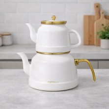 Arow Roomy Emaye Çaydanlık Seti Beyaz