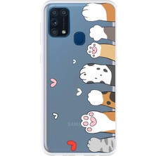 TechTree Samsung Galaxy M31 Uyumlu Sevimli Kedi Patiler Tasarımlı Baskılı Silikon Kılıf