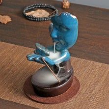 Elifeshop Lüks Seramik Yüz Mask Tasarım Geri Akış Tütsülük Tütsü Şelalesi Dekoratif Biblo Ofis Hediyesi 17 Cm.