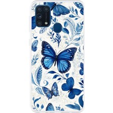 TechTree Samsung Galaxy M31 Uyumlu Mavi Kelebekler Baskılı Silikon Kılıf