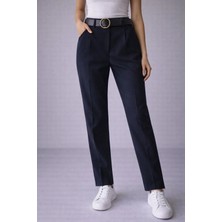 İnce Moda Giyim Yüksek Bel Kemerli Siyah Kumaş Pantolon