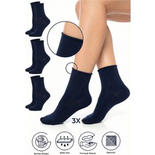 Saysez Bambu Kadın Lastiksiz Lacivert Soket Dikişsiz Premium Çorap 3'lü Paket / Iz Bırakmaz /sıkmayan Çorap