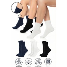 Saysez Bambu Kadın Lastiksiz Siyah-Beyaz-Lacivert Soket Dikişsiz Premium Çorap 3'lü Paket / Iz Bırakmaz