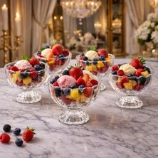 Yzhome 6 Lı Cam Ayaklı Magnolya Lokumluk Sunumluk Tatlı Magnolia Kasesi Çerezlik Dondurmalık Kase 110 ml