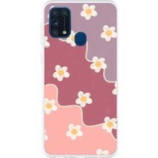 TechTree Samsung Galaxy M31 Uyumlu Gül Kurusu ve Lila Tonlu Dalgalı Papatya Baskılı Silikon Kılıf